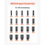 VEVOR Impact Socket Set 1/2 Inches 19 Piece Impact Sockets, Deep Socket, 6-Point Sockets, Rugged Construction, Cr-V, 1/2 Inches Drive Socket Set Impact 3/8 inch - 1-1/2 inch, with a Storage Cage