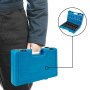 person carrying blue VEVOR impact socket set case with detail of sockets inside.