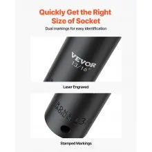 VEVOR Impact Socket Set, 1/2" 19 Piece Impact Sockets, Deep Socket, 6-Point Sockets, 1/2 Inches Drive Socket Set Impact 3/8 inch - 1-1/2 inch, Cr-V Rugged Construction, with a Storage Cage