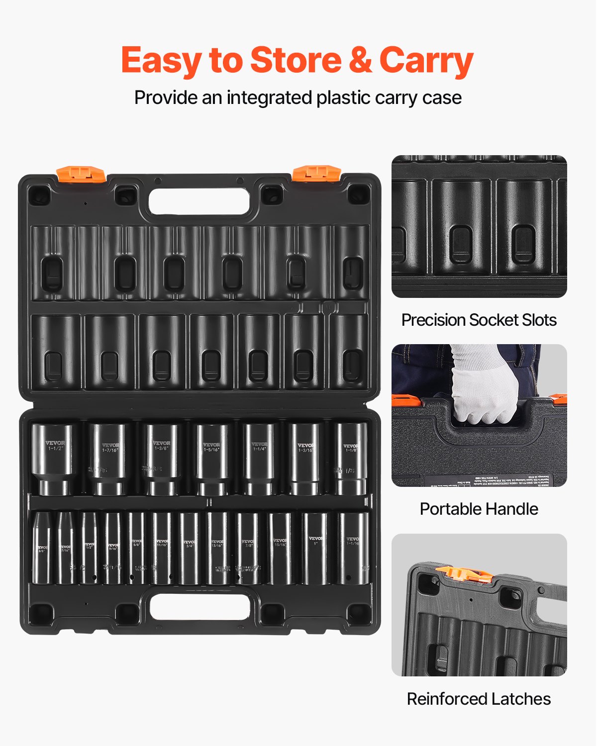 VEVOR Impact Socket Set, 1/2" 19 Piece Impact Sockets, Deep Socket, 6-Point Sockets, 1/2 Inches Drive Socket Set Impact 3/8 inch - 1-1/2 inch, Cr-V Rugged Construction, with a Storage Cage