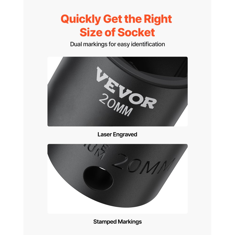 VEVOR Impact Socket Set 1/2 Inches 26 Piece Impact Sockets, Shallow Socket, 6-Point Sockets, Rugged Construction, CR-V, 1/2 Inches Drive Socket Set Impact Metric 10mm - 36mm, with a Storage Cage