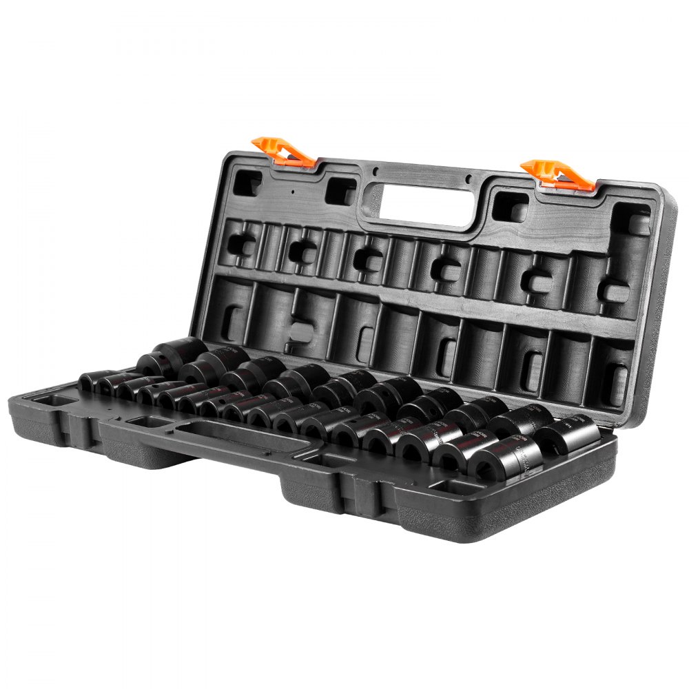 VEVOR Impact Socket Set 1/2 Inches 26 Piece Impact Sockets, Shallow Socket, 6-Point Sockets, Rugged Construction, CR-V, 1/2 Inches Drive Socket Set Impact Metric 10mm - 36mm, with a Storage Cage