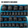 VEVOR Impact Socket Set 1/2 Inches 26 Piece Impact Sockets, Shallow Socket, 6-Point Sockets, Rugged Construction, CR-M0, 1/2 Inches Drive Socket Set Impact Metric 10mm - 36mm, with Storage Cage