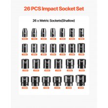 VEVOR Impact Socket Set 1/2 Inches 26 Piece Impact Sockets, Shallow Socket, 6-Point Sockets, Rugged Construction, CR-V, 1/2 Inches Drive Socket Set Impact Metric 10mm - 36mm, with a Storage Cage