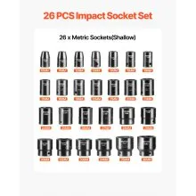 VEVOR Impact Socket Set 1/2 Inches 26 Piece Impact Sockets, Shallow Socket, 6-Point Sockets, Rugged Construction, CR-V, 1/2 Inches Drive Socket Set Impact Metric 10mm - 36mm, with a Storage Cage