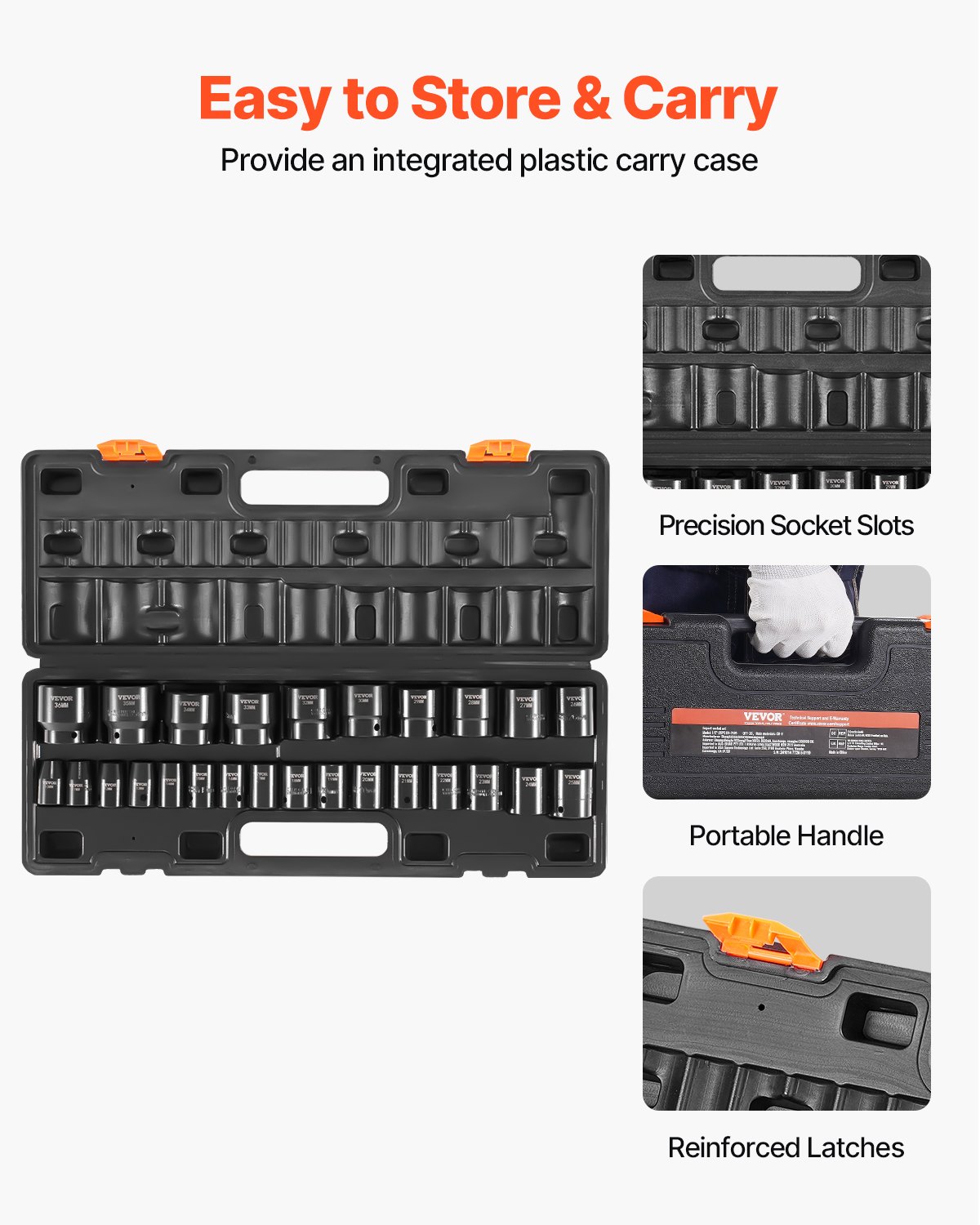VEVOR Impact Socket Set 1/2 Inches 26 Piece Impact Sockets, Shallow Socket, 6-Point Sockets, Rugged Construction, CR-V, 1/2 Inches Drive Socket Set Impact Metric 10mm - 36mm, with a Storage Cage
