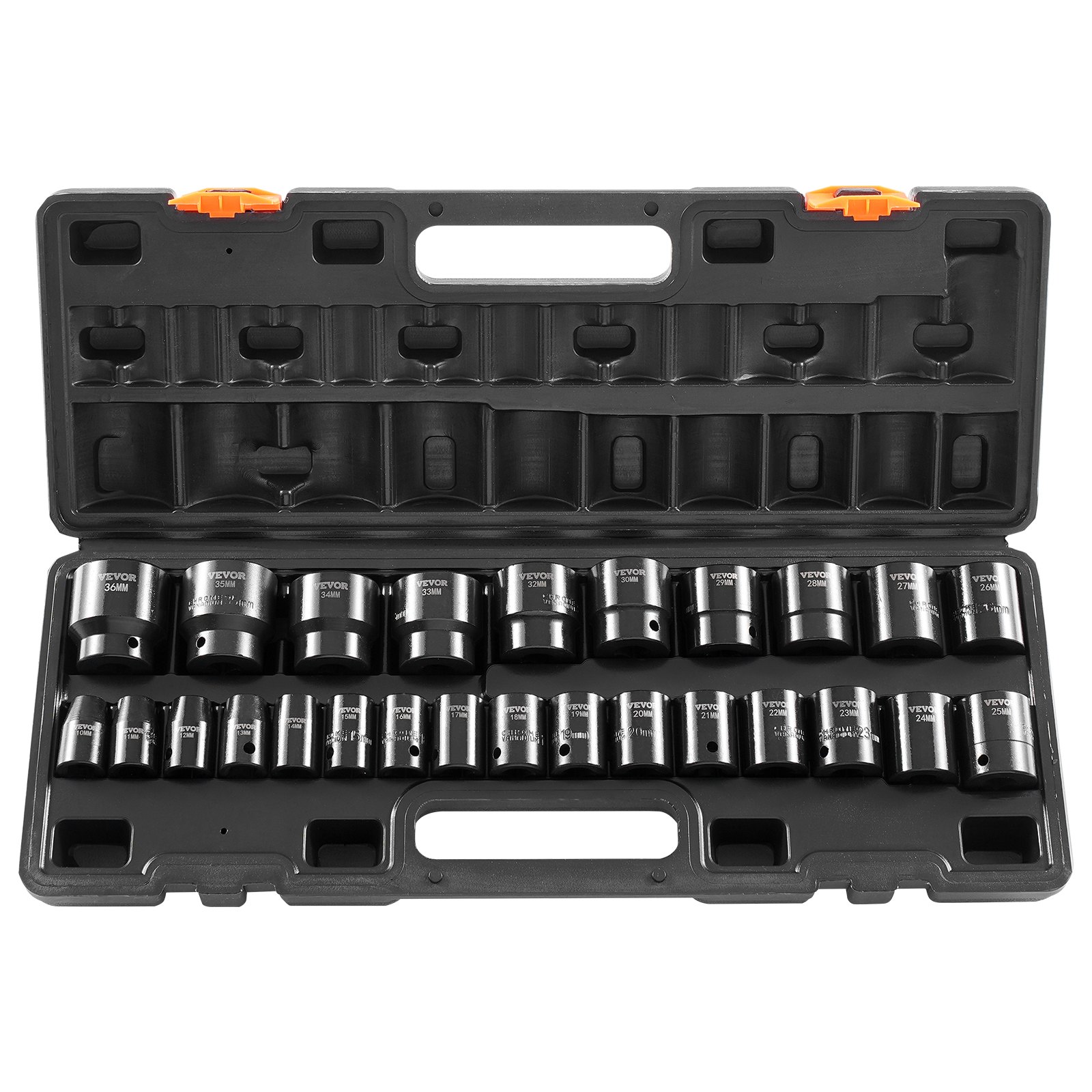 VEVOR Impact Socket Set 1/2 Inches 26 Piece Impact Sockets, Shallow Socket, 6-Point Sockets, Rugged Construction, CR-V, 1/2 Inches Drive Socket Set Impact Metric 10mm - 36mm, with a Storage Cage