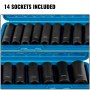 VEVOR Impact Socket Set 1/2 Inch 14 Piece Impact Sockets, Deep Socket, 6-Point Sockets, Rugged Construction, Cr-V, 1/2 Inch Drive Socket Set Impact Metric 10mm - 27mm, with a Storage Cage