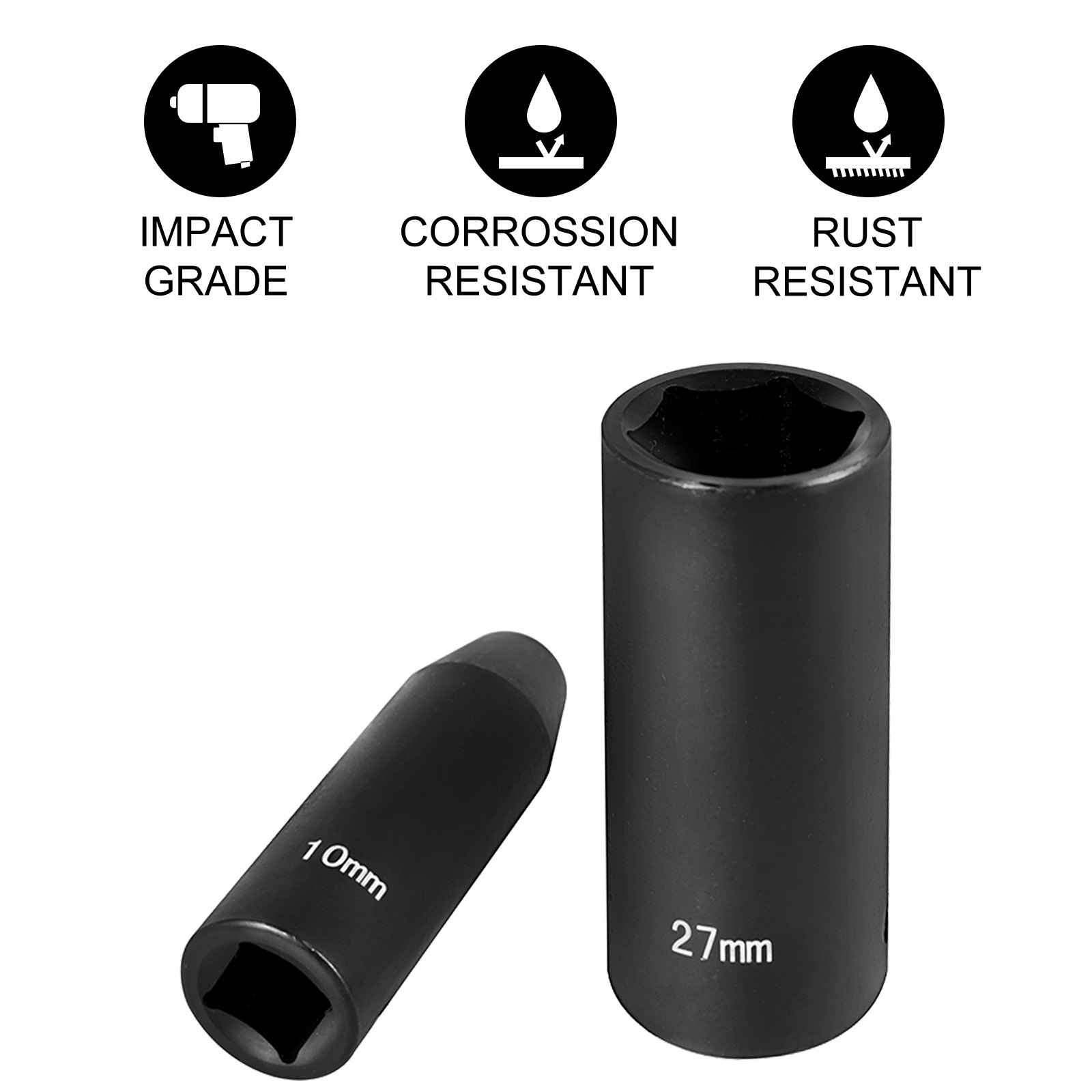 VEVOR Impact Socket Set 1/2 Inch 14 Piece Impact Sockets, Deep Socket, 6-Point Sockets, Rugged Construction, Cr-V, 1/2 Inch Drive Socket Set Impact Metric 10mm - 27mm, with a Storage Cage