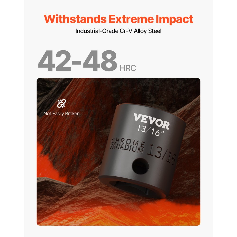 VEVOR Impact Socket Set 1/2 Inches 19 Piece Impact Sockets, Standard Socket Assortment, 1/2 Inches Drive Socket Set Impact Standard SAE (3/8 Inches to 1-1/2 Inches) 6-point Hex Sockets
