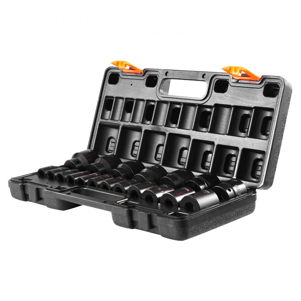 VEVOR Impact Socket Set 1/2 Inches 19 Piece Impact Sockets, Standard Socket Assortment, 1/2 Inches Drive Socket Set Impact Standard SAE (3/8 Inches to 1-1/2 Inches) 6-point Hex Sockets
