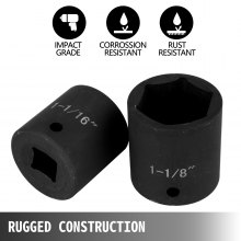 VEVOR Impact Socket Set 1/2 Inches 19 Piece Impact Sockets, Standard Socket Assortment, 1/2 Inches Drive Socket Set Impact Standard SAE (3/8 Inches to 1-1/2 Inches) 6-point Hex Sockets