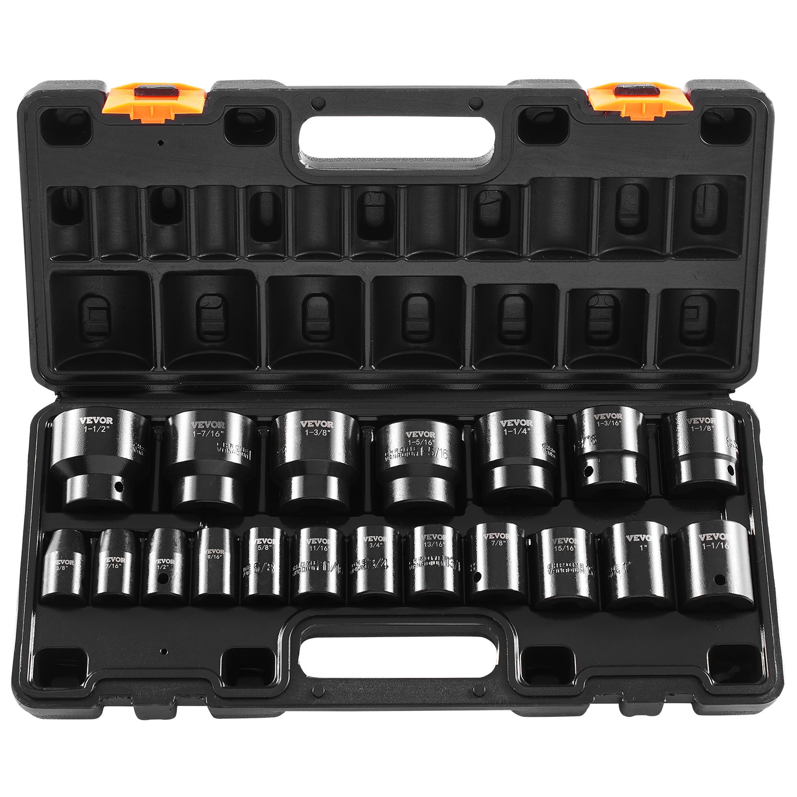 VEVOR Impact Socket Set 1/2 Inches 19 Piece Impact Sockets, Standard Socket Assortment, 1/2 Inches Drive Socket Set Impact Standard SAE (3/8 Inches to 1-1/2 Inches) 6-point Hex Sockets