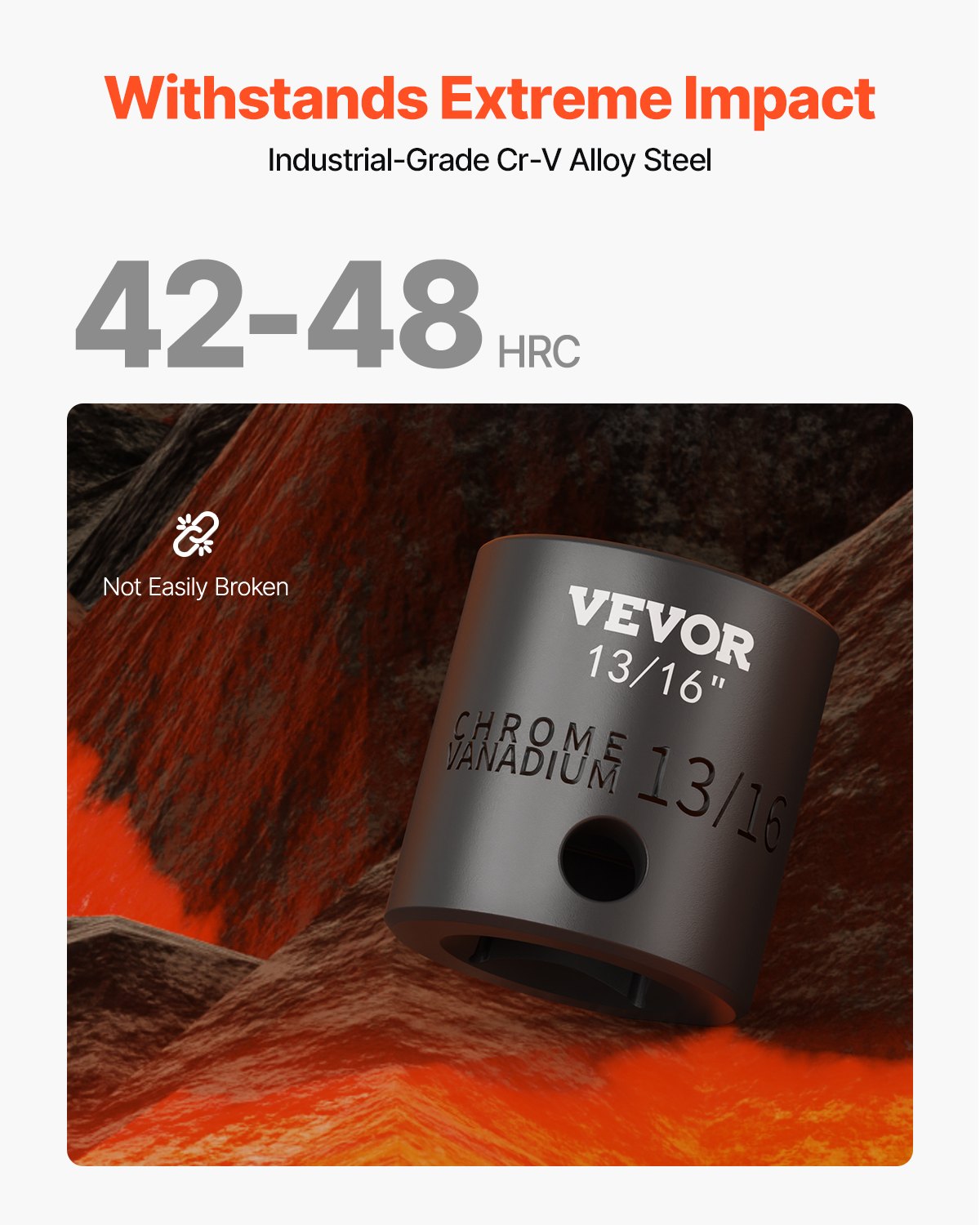 VEVOR Impact Socket Set 1/2 Inches 19 Piece Impact Sockets, Standard Socket Assortment, 1/2 Inches Drive Socket Set Impact Standard SAE (3/8 Inches to 1-1/2 Inches) 6-point Hex Sockets