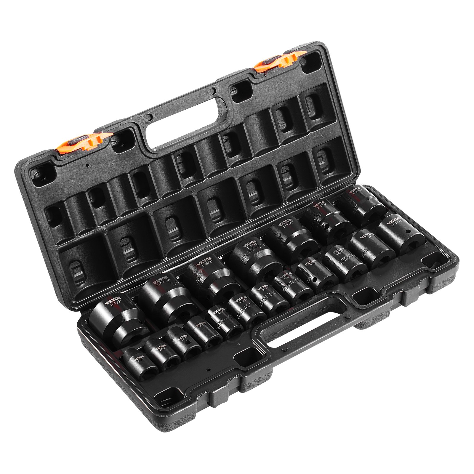 VEVOR Impact Socket Set 1/2 Inches 19 Piece Impact Sockets, Standard Socket Assortment, 1/2 Inches Drive Socket Set Impact Standard SAE (3/8 Inches to 1-1/2 Inches) 6-point Hex Sockets