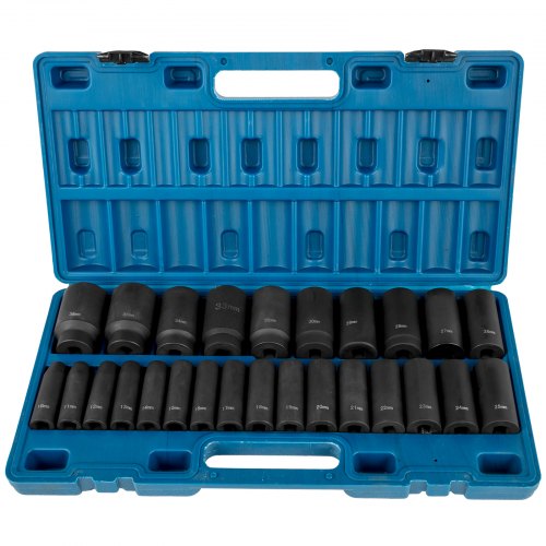 VEVOR Impact Socket Set 1/2 Inches 26 Piece Impact Sockets, Deep Socket, 6-Point Sockets, Rugged Construction, Cr-V, 1/2 Inches Drive Socket Set Impact Metric 10mm - 36mm, with a Storage Cage