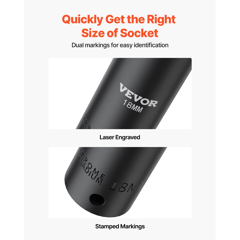 VEVOR Impact Socket Set, 1/2" 26 Piece Impact Sockets, Deep Socket, 6-Point Sockets, 1/2 Inches Drive Socket Set Impact Metric 10mm - 36mm, Cr-V Rugged Construction, with a Storage Cage