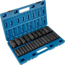VEVOR Impact Socket Set, 1/2" 26 Piece Impact Socket, Deep Socket, 6-Point Sockets, 1/2 Inches Drive Socket Set Impact Metric 10mm - 36mm, Cr-V Rugged Construction, with Storage Cage