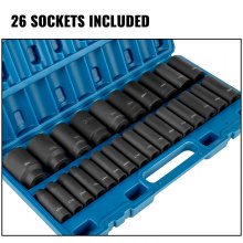 VEVOR Impact Socket Set, 1/2" 26 Piece Impact Sockets, Deep Socket, 6-Point Sockets, 1/2 Inches Drive Socket Set Impact Metric 10mm - 36mm, Cr-V Rugged Construction, with a Storage Cage