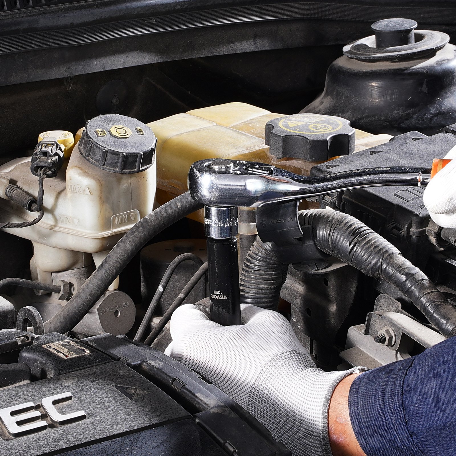 VEVOR Impact Socket Set, 1/2" 26 Piece Impact Sockets, Deep Socket, 6-Point Sockets, 1/2 Inches Drive Socket Set Impact Metric 10mm - 36mm, Cr-V Rugged Construction, with a Storage Cage