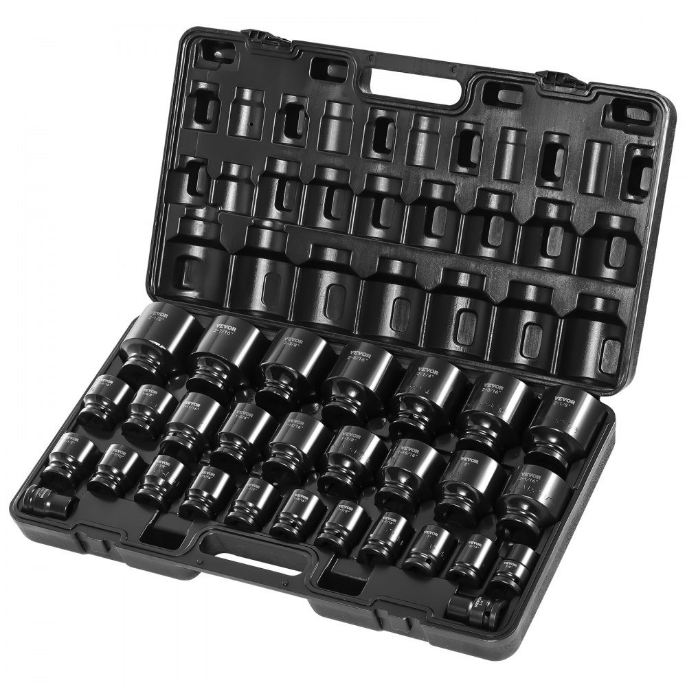 VEVOR Impact Socket Set 3/4 Inches 29 Piece Impact Sockets, 6-Point Sockets, Rugged Construction, CR-M0, 3/4 Inches Drive Socket Set Impact SAE 3/4 inch - 2-1/2 inch, with a Storage Cage