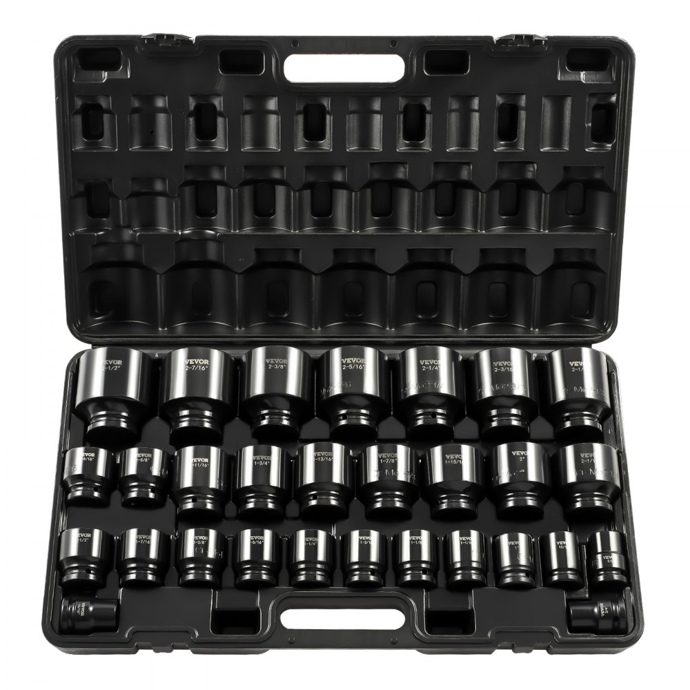 VEVOR Impact Socket Set 3/4 Inches 29 Piece Impact Sockets, 6-Point Sockets, Rugged Construction, CR-M0, 3/4 Inches Drive Socket Set Impact SAE 3/4 inch - 2-1/2 inch, with a Storage Cage