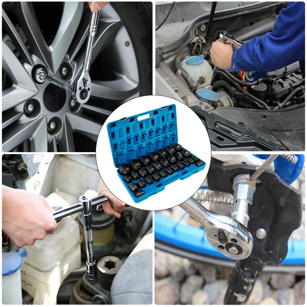 VEVOR Impact Socket Set 3/4 Inches 29 Piece Impact Sockets, 6-Point Sockets, Rugged Construction, CR-M0, 3/4 Inches Drive Socket Set Impact SAE 3/4 inch - 2-1/2 inch, with a Storage Cage