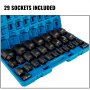 Coffret de douilles à chocs VEVOR en coffret bleu avec 29 douilles noires présentées.