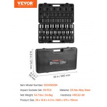 VEVOR Impact Socket Set 3/4 Inches 29 Piece Impact Sockets, 6-Point Sockets, Rugged Construction, CR-M0, 3/4 Inches Drive Socket Set Impact SAE 3/4 inch - 2-1/2 inch, with a Storage Cage