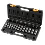 VEVOR impact socket set in blue case with 18 sockets arranged neatly.