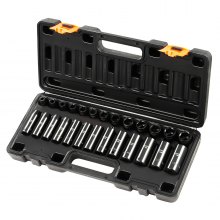 VEVOR støtsokkelsett 3/8 tommer 26 deler støtsokkel, dyp / standard socket, 6-punkts sockets, robust konstruksjon, Cr-V socket sett Impact metrisk 9 mm - 30 mm, med et oppbevaringsbur