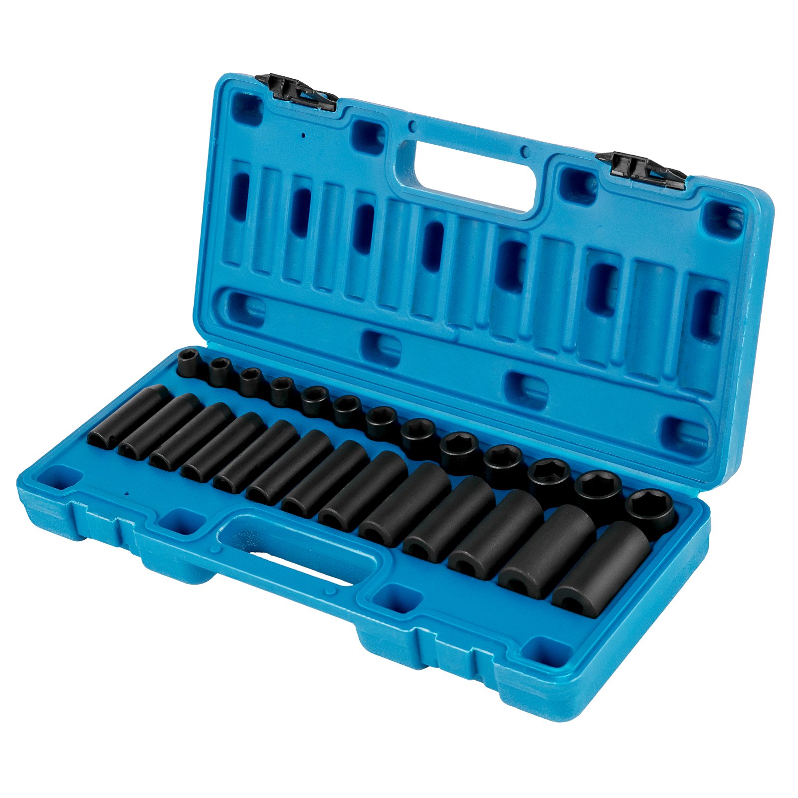 VEVOR Impact Socket Set 3/8 Inches 26 Piece Impact Sockets, Deep / Standard Socket, 6-Point Sockets, Rugged Construction, Cr-V Socket Set Impact Metric 7mm - 19mm, with a Storage Cage