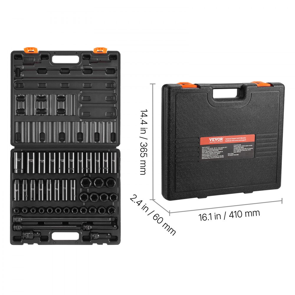 Sada rázových pätíc VEVOR 1/2 palcové 43-dielne rázové objímky, sortiment štandardných objímok, 1/2 palcová sada násuvných objímok 6-bodové matice 9-30 mm (štandardné/hlboké)