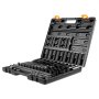 blue case of VEVOR impact socket set with black sockets and extensions arranged.