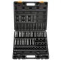 VEVOR impact socket set in a blue case with various socket sizes and wrench extensions
