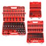 VEVOR 210 Piece Drive Impact Socket Set, 1/4, 3/8, 1/2 Inch, 6 Point Deep & Shallow Impact Sockets, SAE (3/16 to 1-1/4 in) and Metric (4 to 32 mm) Sizes with Extension Bars, Cr-Mo Steel, Carrying Case