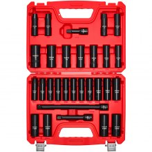 VEVOR 1/2 in Drive Impact Socket Set, 29 Piece, 6 Point Deep Impact Sockets, SAE (3/8 to 1 inch) and Metric (10 to 24 mm) Sizes with Extension Bars (3, 5, 10 in), Cr-V Steel, Heavy Duty Carrying Case