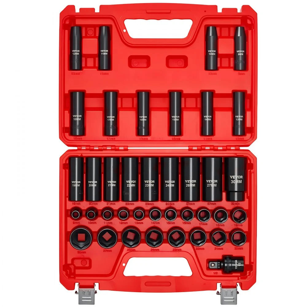 VEVOR Metric Impact Socket Set 1/2 Drive – 39-Piece, 9-30 mm