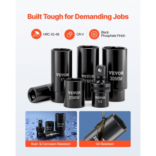 1/2-Inch Drive 15/16 4-Point Square Impact Socket – Heat-Treated Cr-V Alloy Steel, Black Phosphate Coated, Heavy Duty For Mechanics