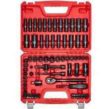 VEVOR 3/8 in Drive Impact Socket Set, 96 Piece, 6 Point Deep & Shallow Impact Sockets, SAE (5/16 in to 3/4 in) and Metric (8 to 22 mm) Sizes with 3 in & 6 in Extension Bars, Cr-V Steel, Carrying Case