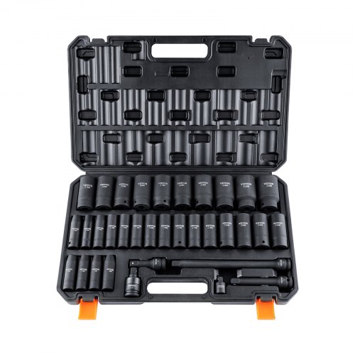 VEVOR 1/2" Drive Impact Socket Set, 34 Piece Socket Set Metric 8-36mm, 6 Point Cr-MO Alloy Steel for Auto Repair, Easy-to-Read Size Markings, Rugged Construction, Includes Storage Case