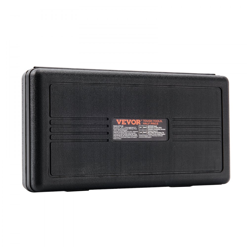 VEVOR impact socket set in a black carrying case with branding and product details.