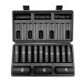 VEVOR impact socket set in black plastic case with labeled metric sockets arranged neatly.