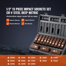 VEVOR Impact Sockets Set 13pcs Metric 6-Point 1/2in Drive Bit Ratchet Tool Kit