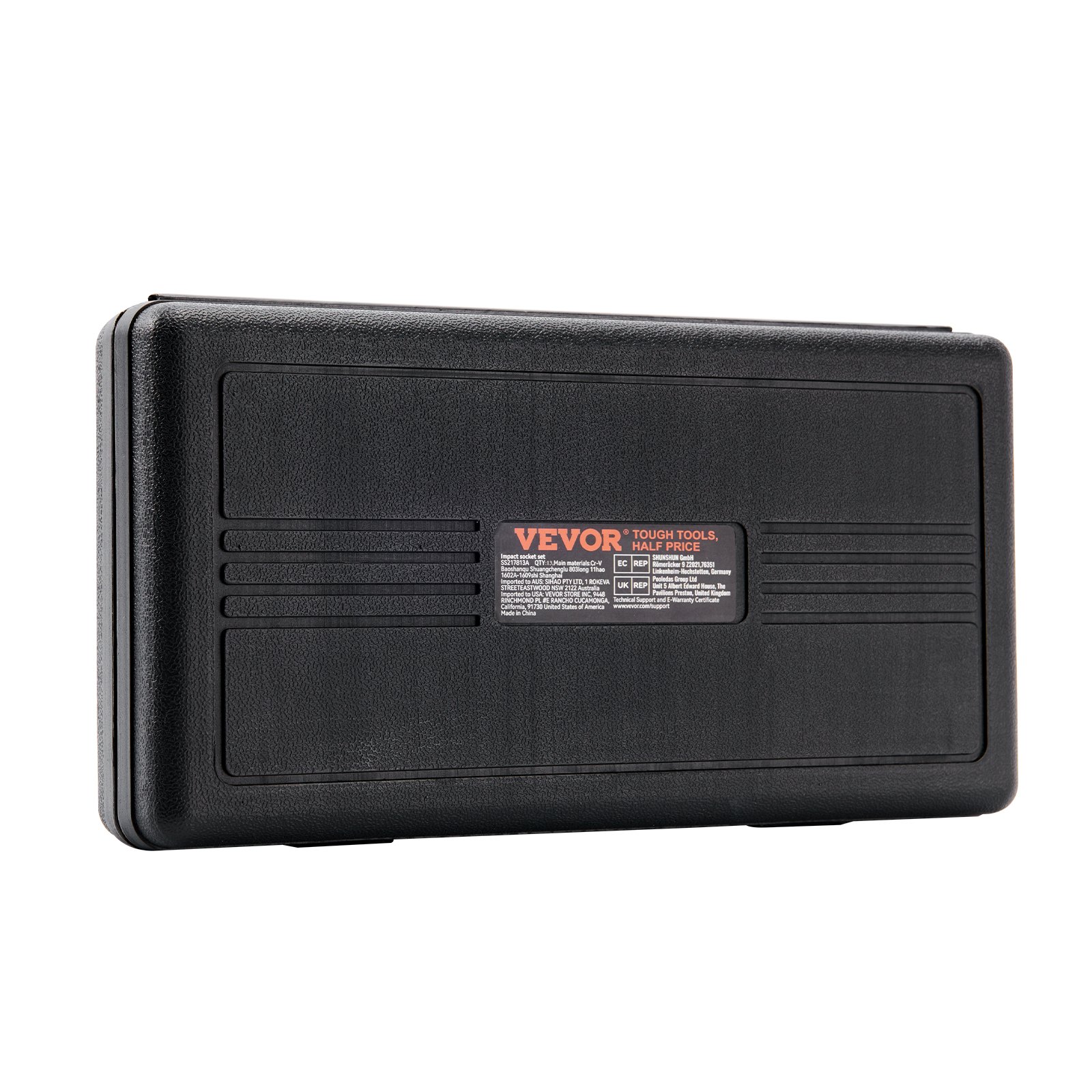 VEVOR impact socket set in a black carrying case with branding and product details.