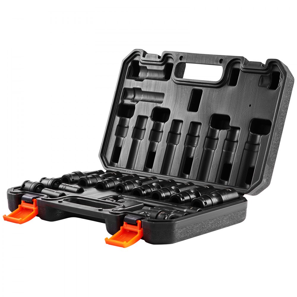 VEVOR Swivel Impact Socket Set, 14PCS Universal Socket Set - 3/8" Drive Deep Metric 10-19mm, 6 Point Cr-Mo Alloy Steel for Auto Repair, Easy-to-Read Size Markings, Rugged Construction