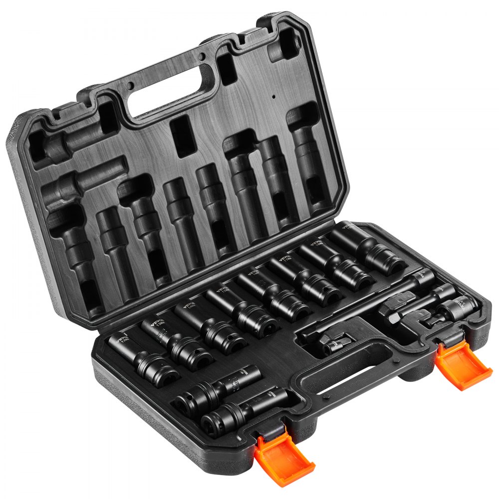 VEVOR Swivel Impact Socket Set, 14PCS Universal Socket Set - 3/8" Drive Deep Metric 10-19mm, 6 Point Cr-Mo Alloy Steel for Auto Repair, Easy-to-Read Size Markings, Rugged Construction