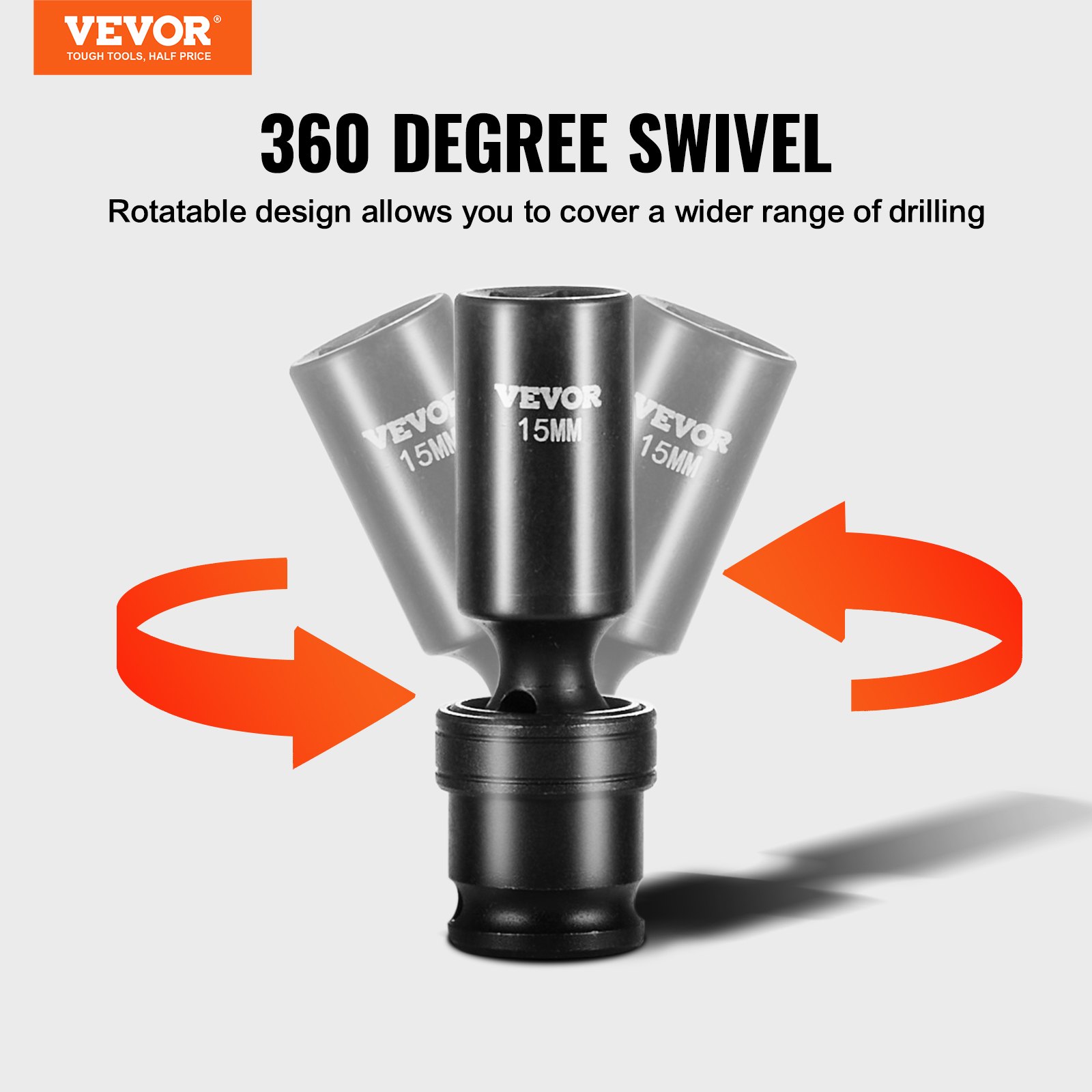 VEVOR Swivel Impact Socket Set, 14PCS Universal Socket Set - 3/8" Drive Deep Metric 10-19mm, 6 Point Cr-Mo Alloy Steel for Auto Repair, Easy-to-Read Size Markings, Rugged Construction