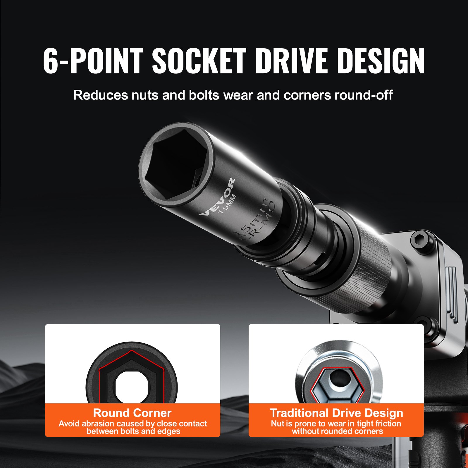 VEVOR Swivel Impact Socket Set, 14PCS Universal Socket Set - 3/8" Drive Deep Metric 10-19mm, 6 Point Cr-Mo Alloy Steel for Auto Repair, Easy-to-Read Size Markings, Rugged Construction