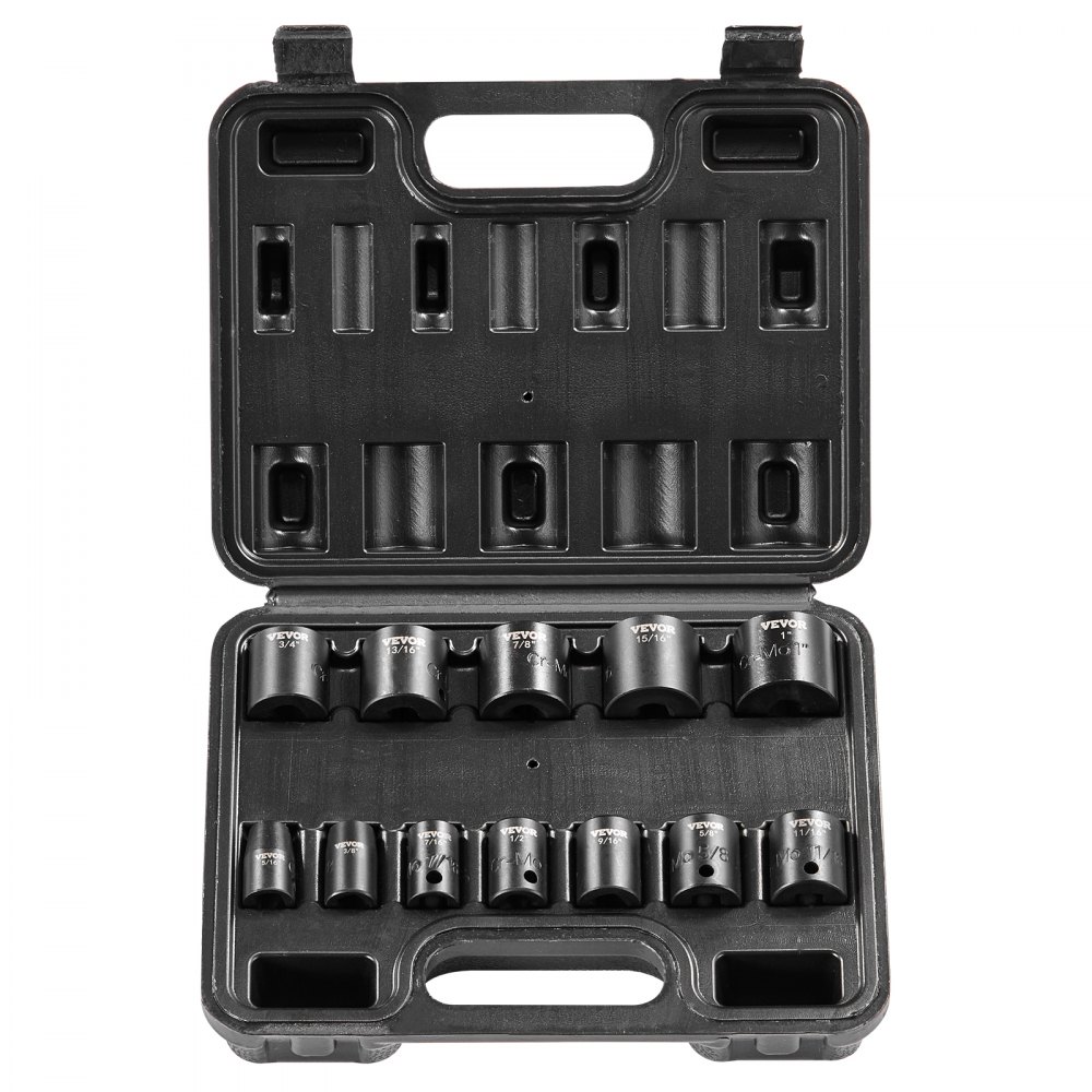 VEVOR Impact Sockets Set 12pcs 6-Point 3/8in Drive Bit Ratchet Tool Kit Case